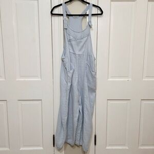 Cynthia Ashby Pale Blue Hattie Overalls XS Oversized Boho Linen Lagenlook